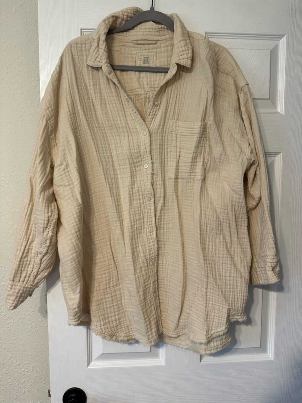 aerie Neutral Cream Gauze Button-Front Shirt